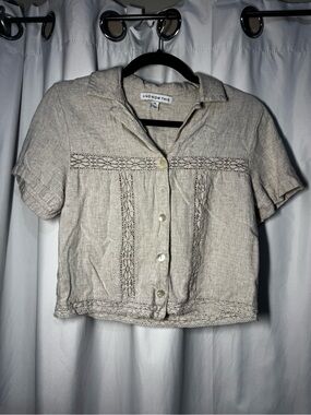 And Now This Beige Linen Blend Button-Down Top